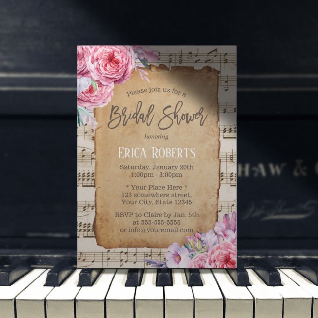 Musikalisches Brautparty Vintage Blumenmusik Einladung (Von Creator hochgeladen)
