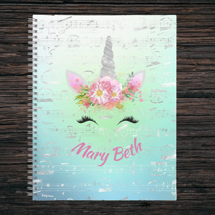 Musikalisches Einhorn Horn und Blume mit Eyelashes Notizbuch