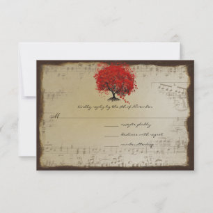 Musikalisches Gold Orange Pflaumen Herz Blatt Baum RSVP Karte