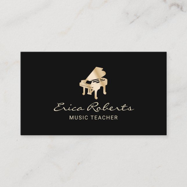 Musikalisches Gold Piano Logo Schlichte Schwarze M Visitenkarte (Vorderseite)