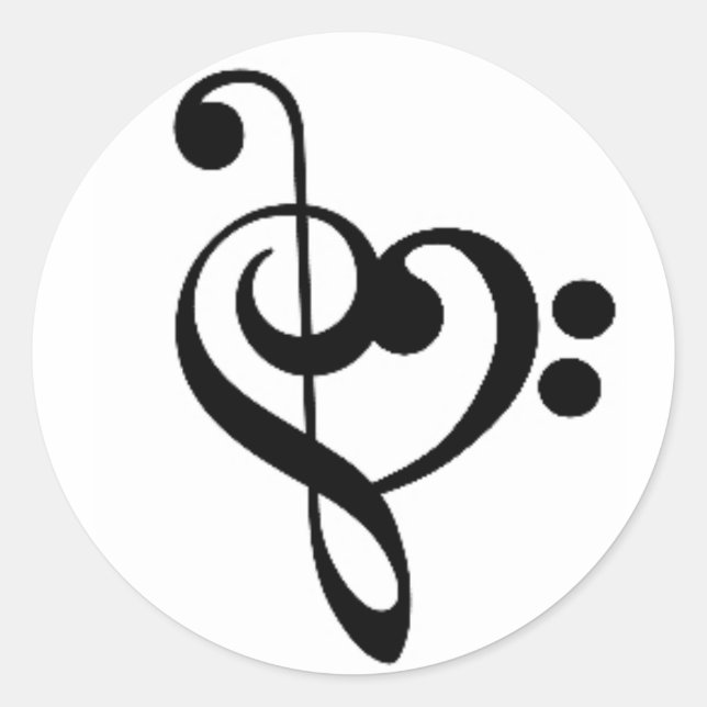 Musikalisches Herz: Entwinntes Treble und Bass Cle Runder Aufkleber (Vorderseite)