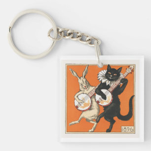 Musikalisches Tanzkaninchen und Katze  Schlüsselanhänger