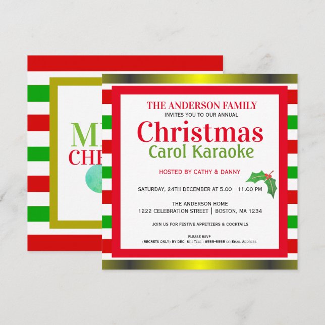 Musikalisches Weihnachten Carol u. Karaoke-Party Einladung (Vorne/Hinten)