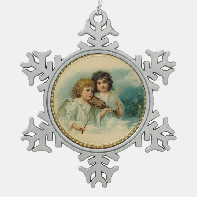 MUSIKANGELN SCHNEEFLOCKEN Zinn-Ornament (Vorderseite)