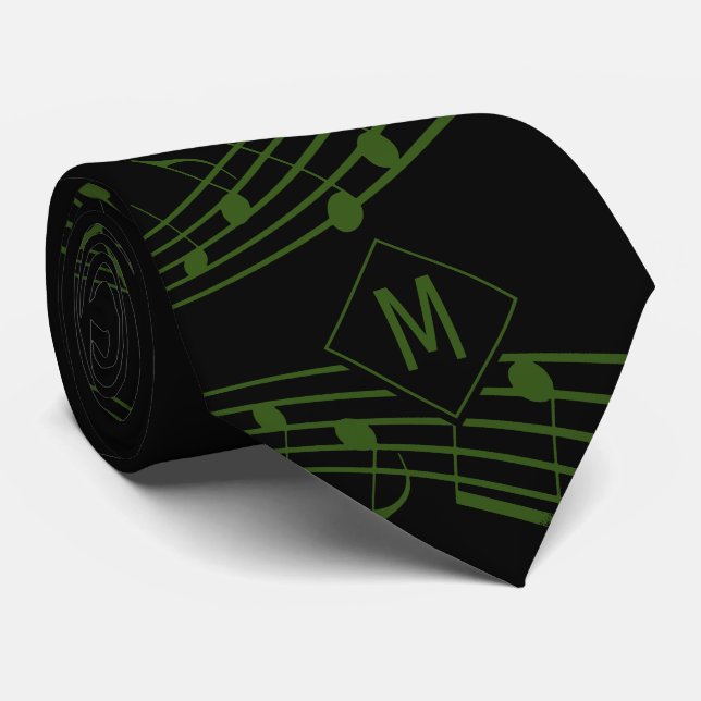MUSIKANISCHE KENNTNISSE DER Black Green Monogram Krawatte (Gerollt)
