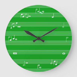 Musikanmerkungs-Stempeluhr - Grün und Weiß Große Wanduhr
