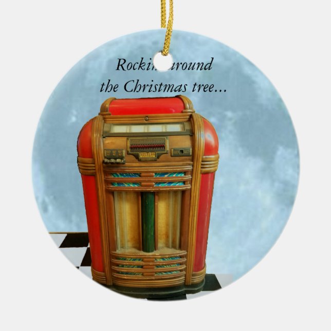 Musikautomat und blauer Mond Retro Keramikornament (Vorne)