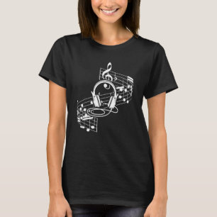 Musikblatt Kopfhörer Clef Musical Notes Musician T-Shirt