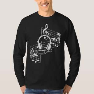 Musikblatt Kopfhörer Clef Musical Notes Musician T-Shirt