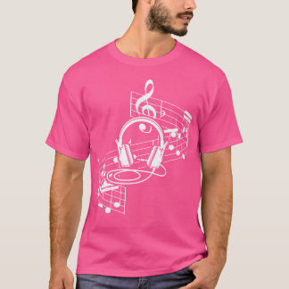 Musikblatt Kopfhörer Clef Musical Notes Musician T-Shirt