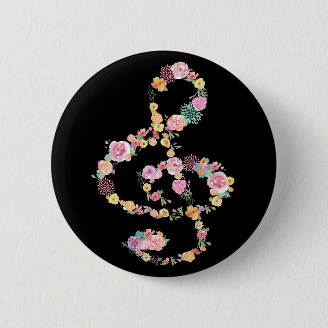 Musikblumenkernspalte auf schwarz button (Vorderseite)