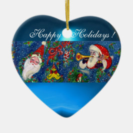 MUSIKCHRISTMAS NACHT SANTA BUGLER BLUE HERZ KERAMIK ORNAMENT