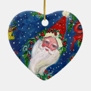 MUSIKCHRISTMAS NIGHT, SANTA BUGLER Rotes Herz Keramikornament