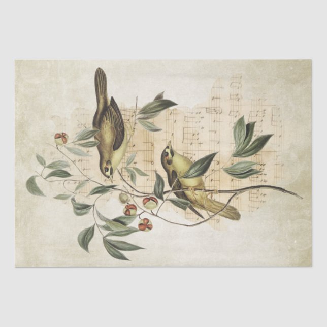Musikdekoupage der Vogelzweigstelle Berries Vintag Seidenpapier (Vorderseite)
