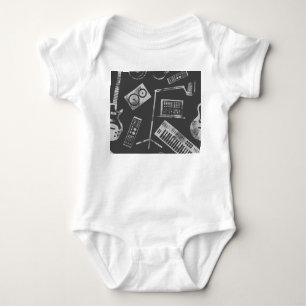 Musikelemente: nahtloser Vintage-Hintergrund. Baby Strampler