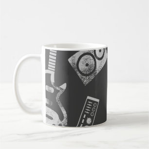 Musikelemente: Vintager nahtloser Hintergrund. Kaffeetasse