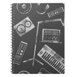 Musikelemente: Vintager nahtloser Hintergrund. Notizblock