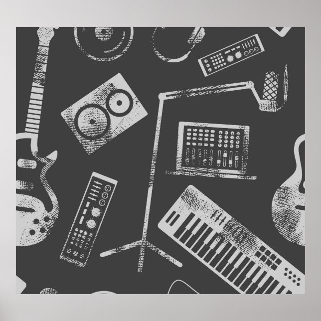 Musikelemente: Vintager nahtloser Hintergrund. Poster (Vorne)
