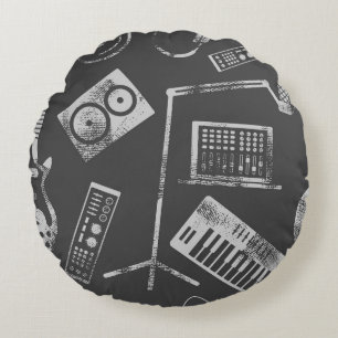 Musikelemente: Vintager nahtloser Hintergrund. Rundes Kissen