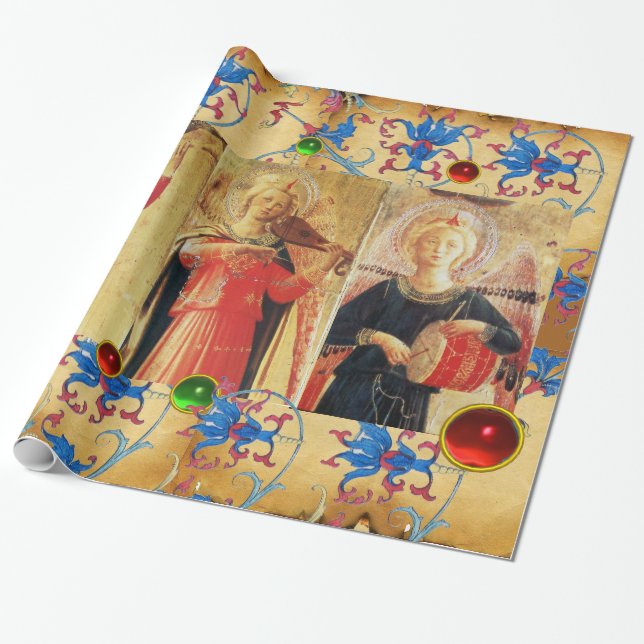 MUSIKELN-PARKMENT, ROTE BLUE-BLUMEN, GEMS GESCHENKPAPIER (Ungerollt)