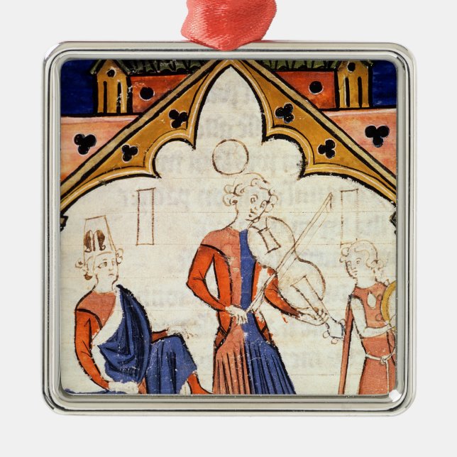 Musiker, die eine Viola und einen Tambourine Silbernes Ornament (Vorne)