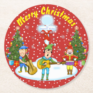 Musiker Elf Weihnachtsband Weihnachtsmusiker Unter Runder Pappuntersetzer