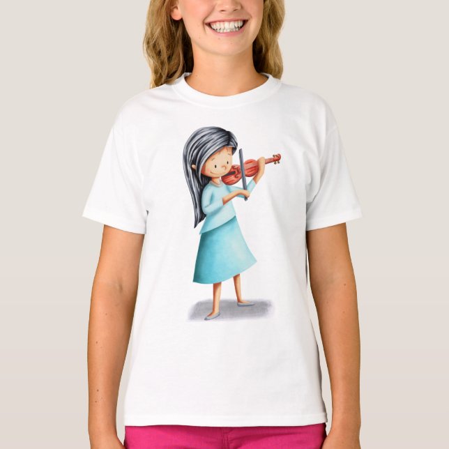 Musiker Girl Violine Illustriert spielen T-Shirt (Vorderseite)