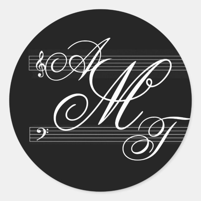 Musiker mit Liebe-Monogramm-Logo Runder Aufkleber (Vorderseite)