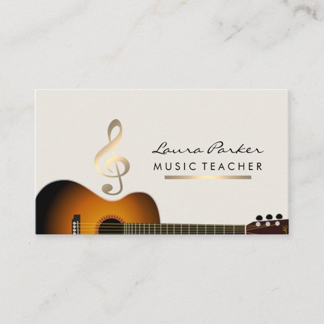 Musiker-Musik-Lehrer-Gitarren-Musiknote-Gold Visitenkarte (Vorderseite)