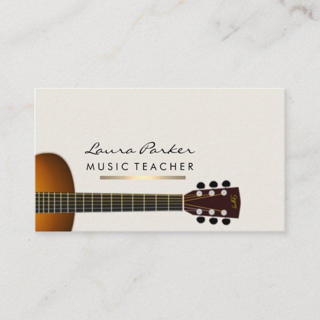 Musiker-Musik-Lehrer-Gitarreninstrument Gold Visitenkarte (Vorderseite)