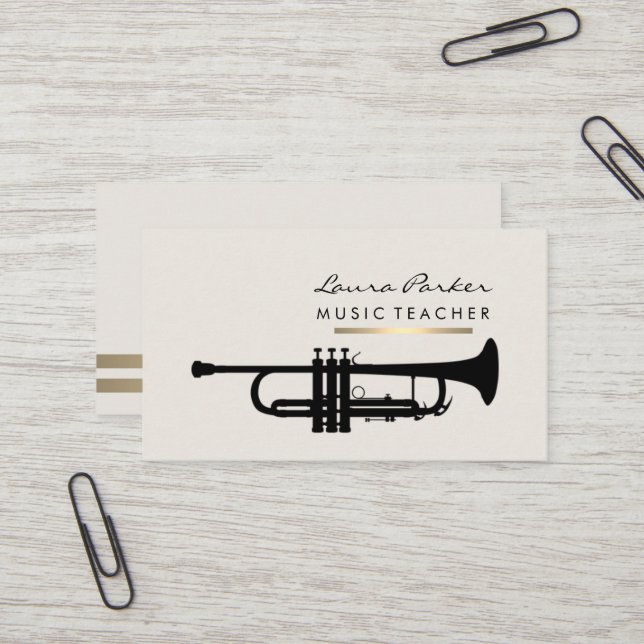 Musiker-Musik-Lehrer-Trompeteinstrument Gold Visitenkarte (Vorderseite/Rückseite Beispiel)