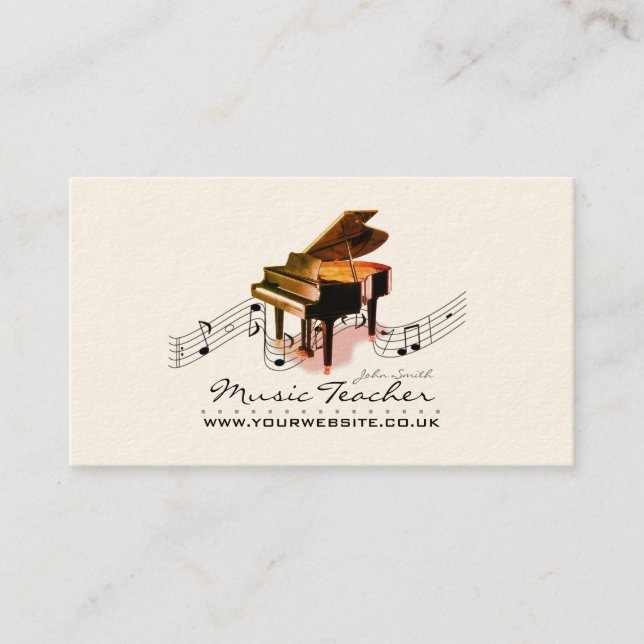 Musiker/Musiklehrer (Piano 1) Vintag Visitenkarte (Vorderseite)