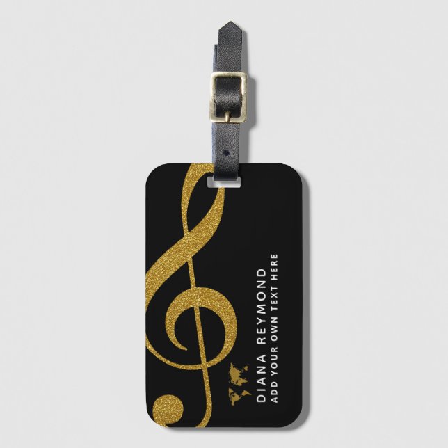 Musiker reisen Gold-Dreifach-Klee schwarz Gepäckanhänger (Vorderseite Vertikal)