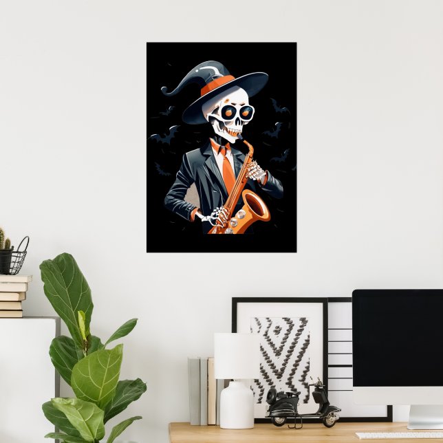 Musiker Skeleton Saxaphone Poster Wall Deco (Heimbüro)