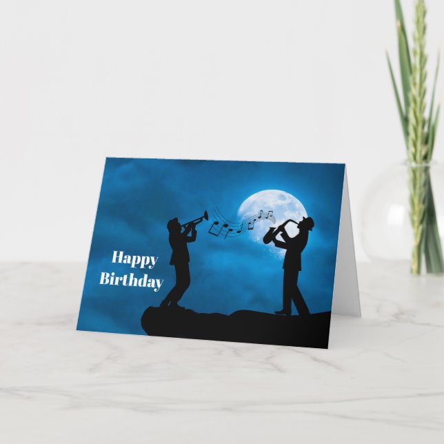 Musiker Vollmond Silhouette Geburtstag Karte (Vorderseite)