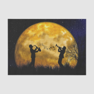 Musiker Vollmond Wasserfarbe Seidenpapier