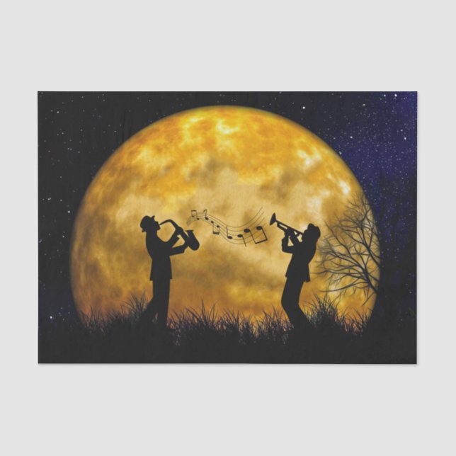 Musiker Vollmond Wasserfarbe Seidenpapier (Vorderseite)
