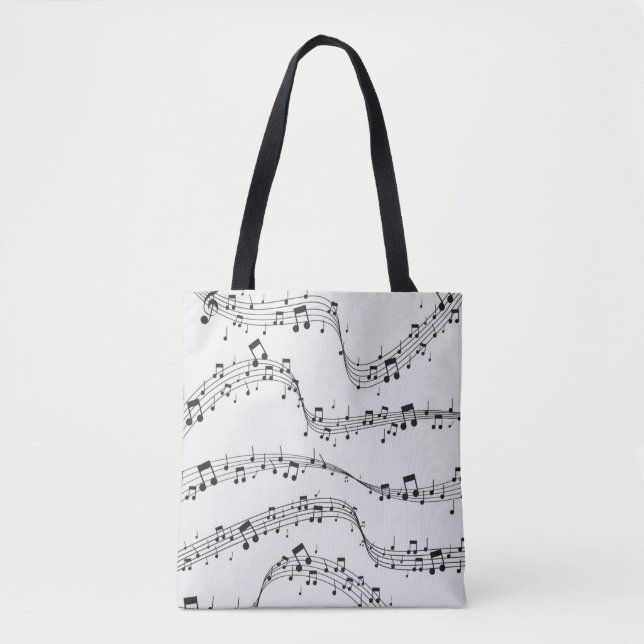 Musikerin aus Schwarzweiß-Musiknoten Tasche (Vorderseite)