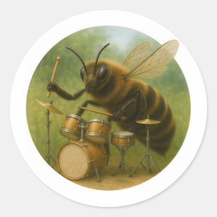 Musikerin Biene spielt trockenes Set Runder Aufkleber