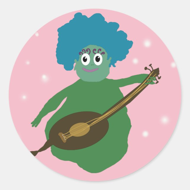 Musikerische Alien, Kreaturenaufkleber heilen Runder Aufkleber (Vorderseite)