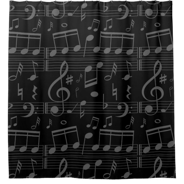 Musikermusik mit schwarzen Musiknoten Duschvorhang (Vorderseite)