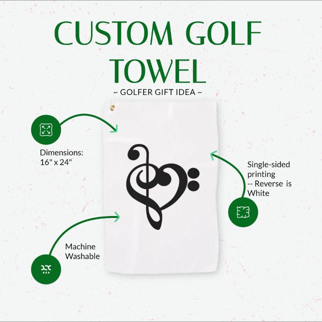 Musikermusikherz - Treble Bass Clef Golfhandtuch (Music Heart Golf Towel)