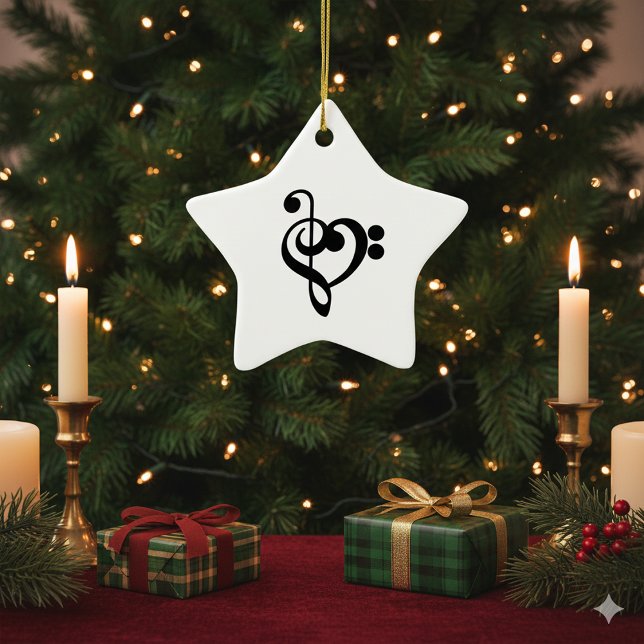 Musikermusikherz - Treble Bass Clef Keramik Ornament (Von Creator hochgeladen)