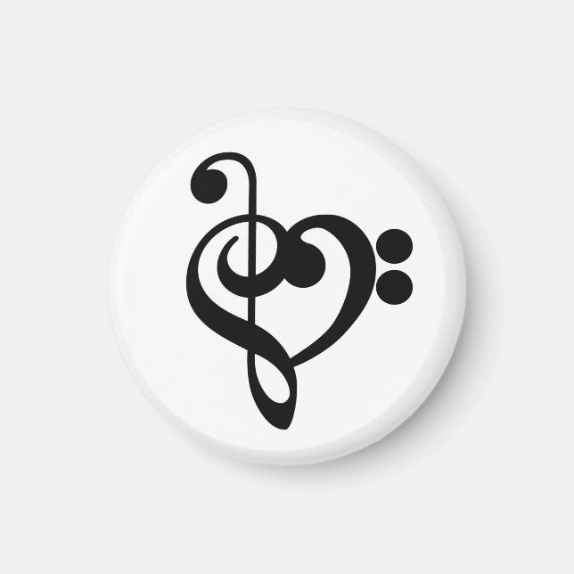 Musikermusikherz - Treble Bass Clef Magnet (Vorne)
