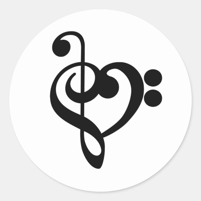 Musikermusikherz - Treble Bass Clef Runder Aufkleber (Vorderseite)