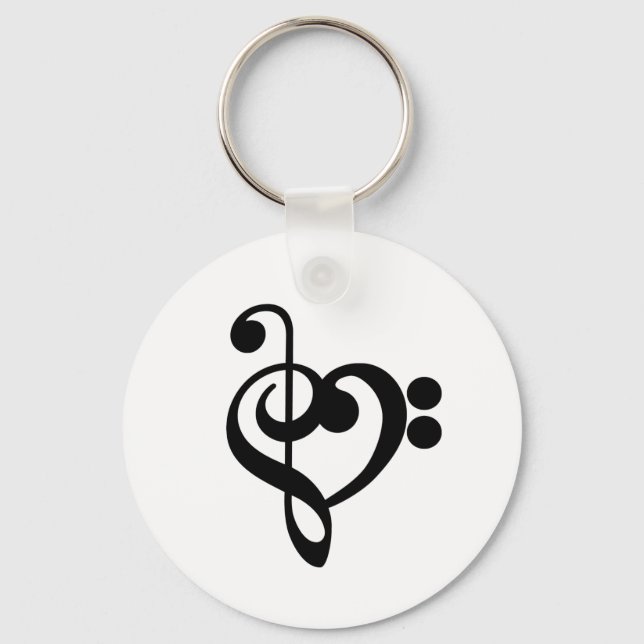Musikermusikherz - Treble Bass Clef Schlüsselanhänger (Vorderseite)