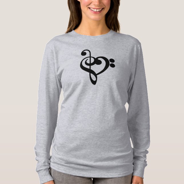 Musikermusikherz - Treble Bass Clef T-Shirt (Vorderseite)