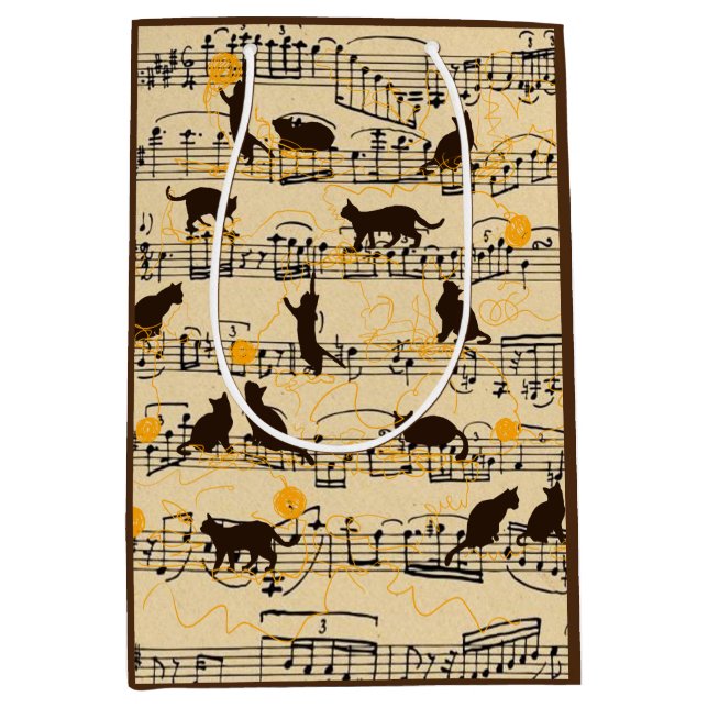 Musikernoten und Kätzchen Mittlere Geschenktüte (Vorderseite)