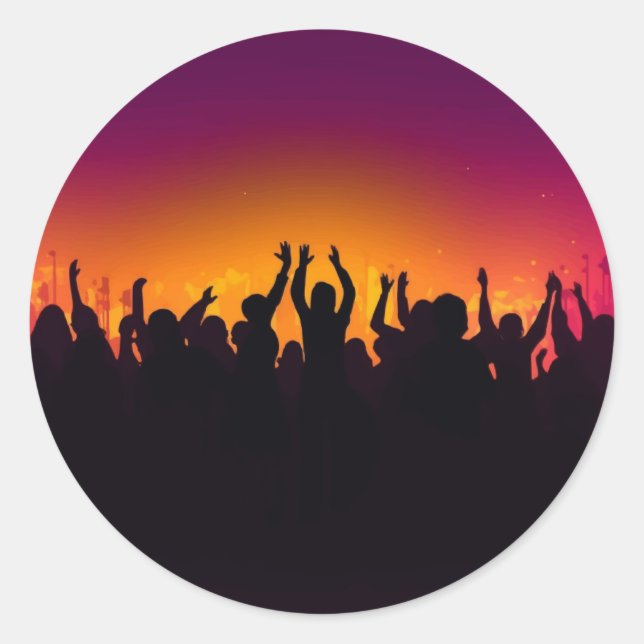 Musikfestival Konzert Menschenmenge Silhouette Men Runder Aufkleber (Vorderseite)