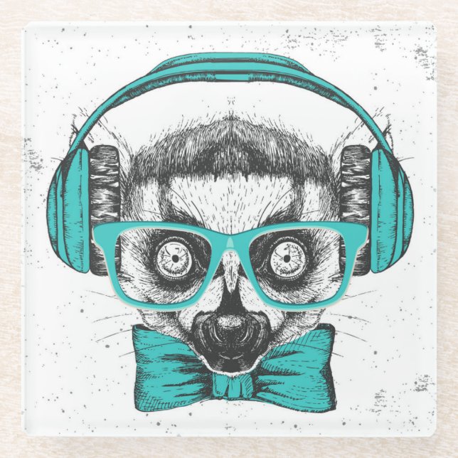 Musikfreund des Lemur-| Glasuntersetzer (Vorderseite)